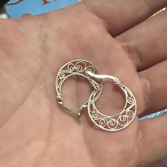 Jewelry - 925 Filigree Silver Hoop Earrings